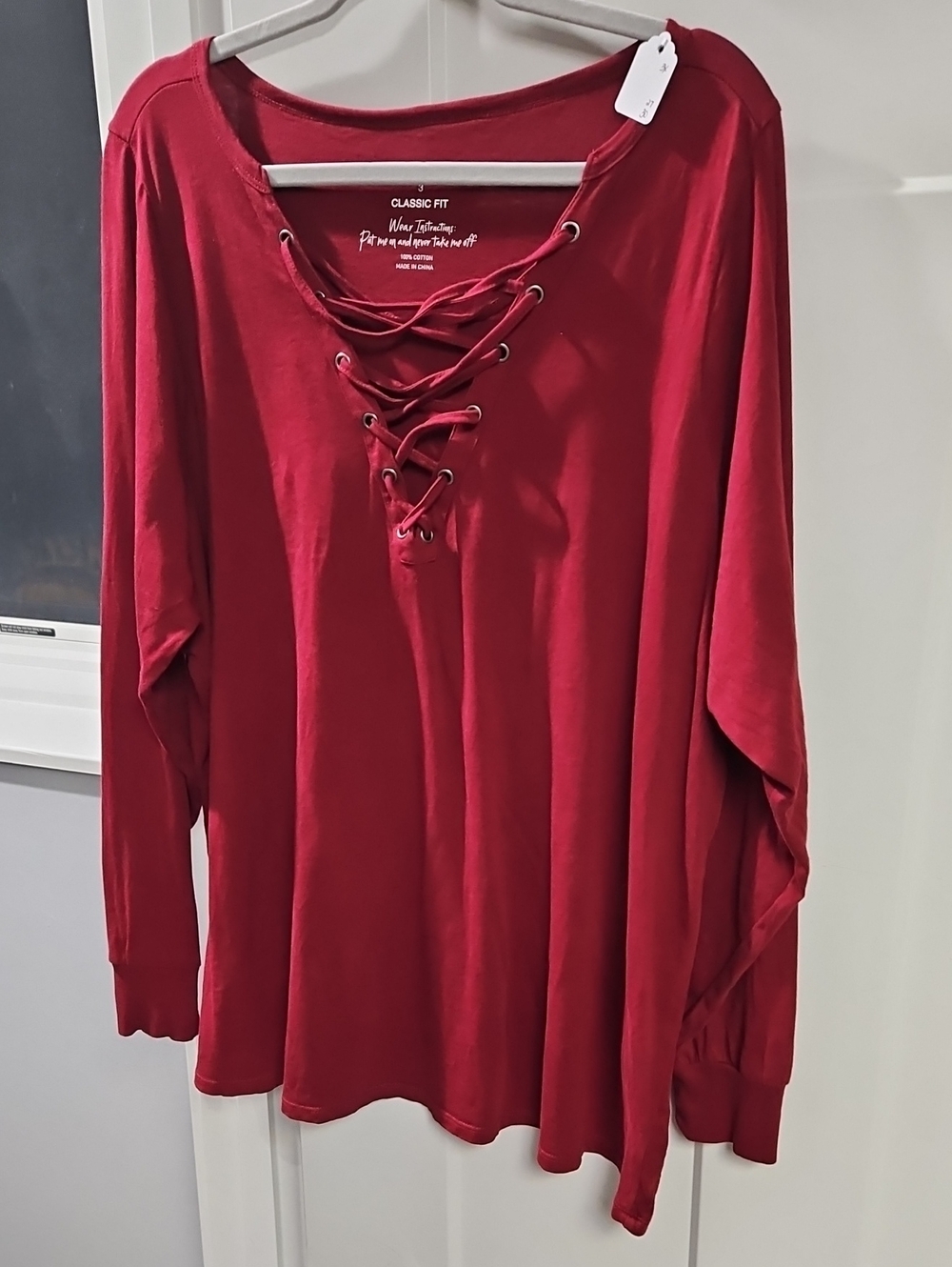 torrid Red Lace-Up Classic Fit Long Sleeve Top